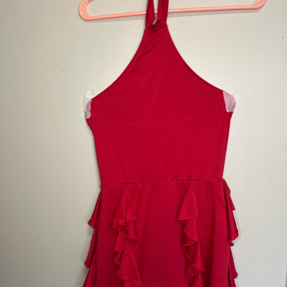 SHEIN Red Ruffle Halter Jumpsuit